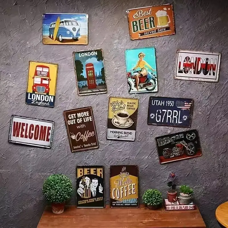 Placa de metal vintage com avi - Home Security In My Area avaliação e preço