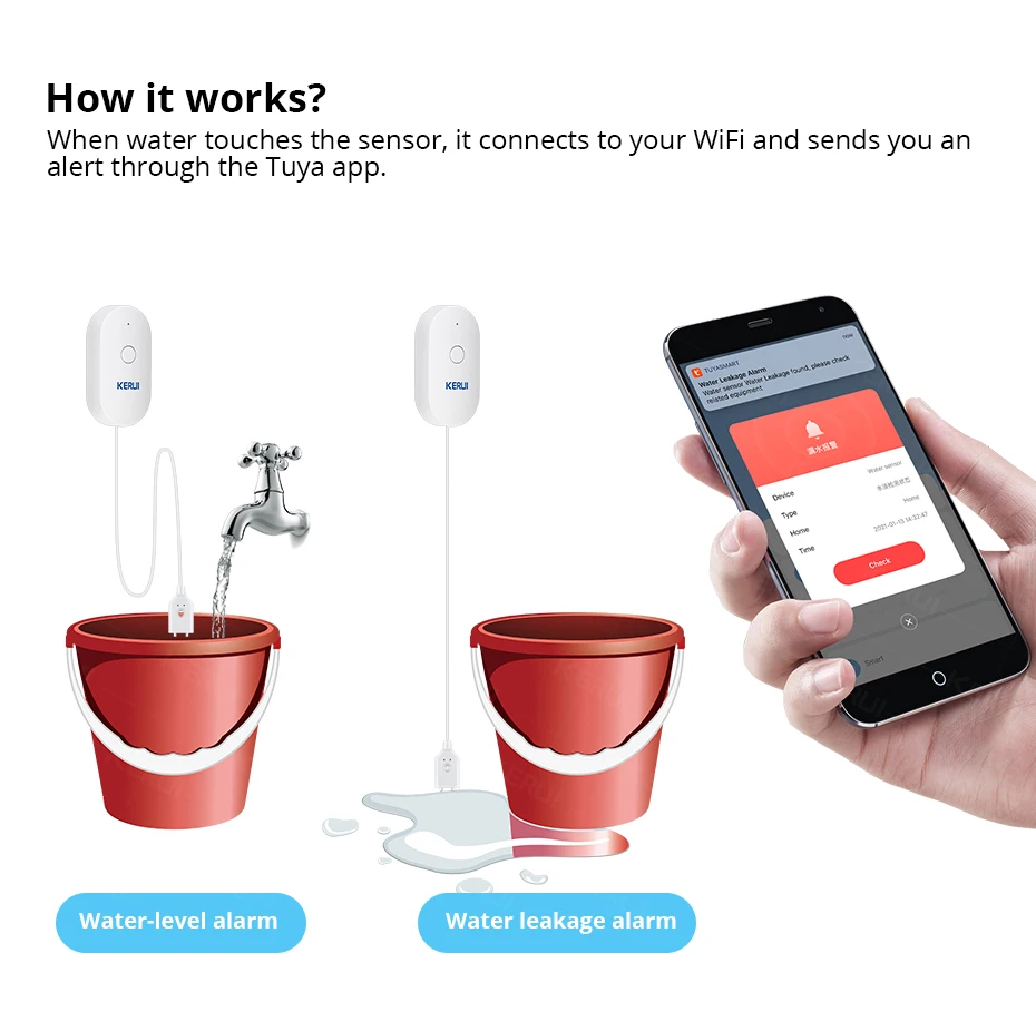 Kerui wi fi sensor de água cas - Home Security And Monitoring avaliação e preço