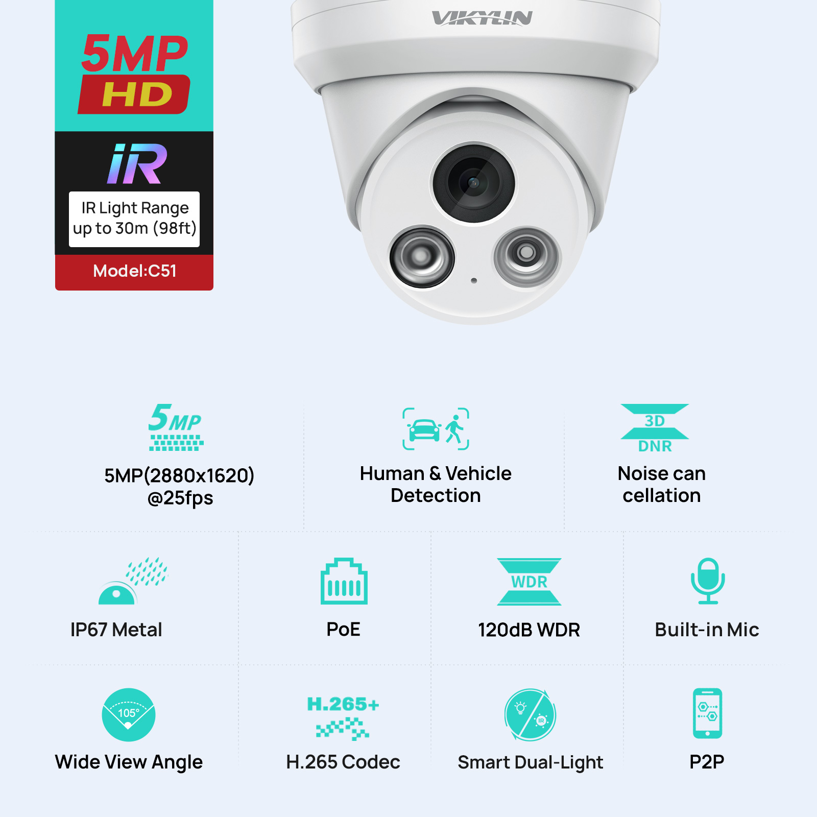 Câmera IP VIKYLIN 5MP com Luz  - Home Security Service avaliação e preço